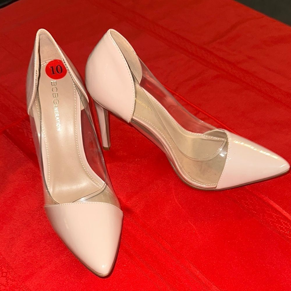 SHOES - BCBGeneration Taupe Stiletto Heels with Transparent Panels Size 10